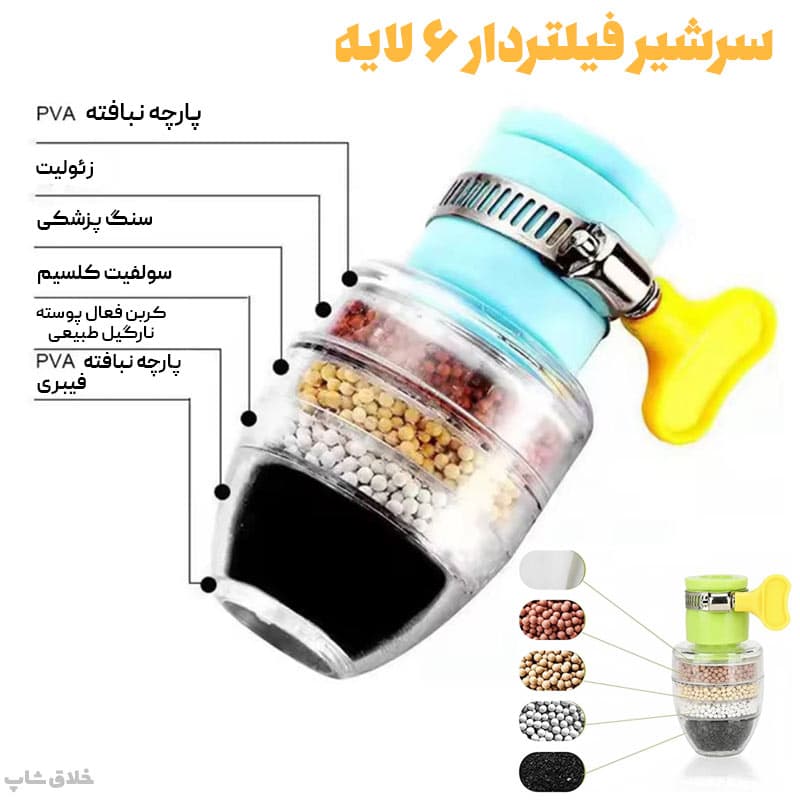 سرشیر آب فیلتردار تصفیه آب کربن فعال 4 لایه — تصویر ۸