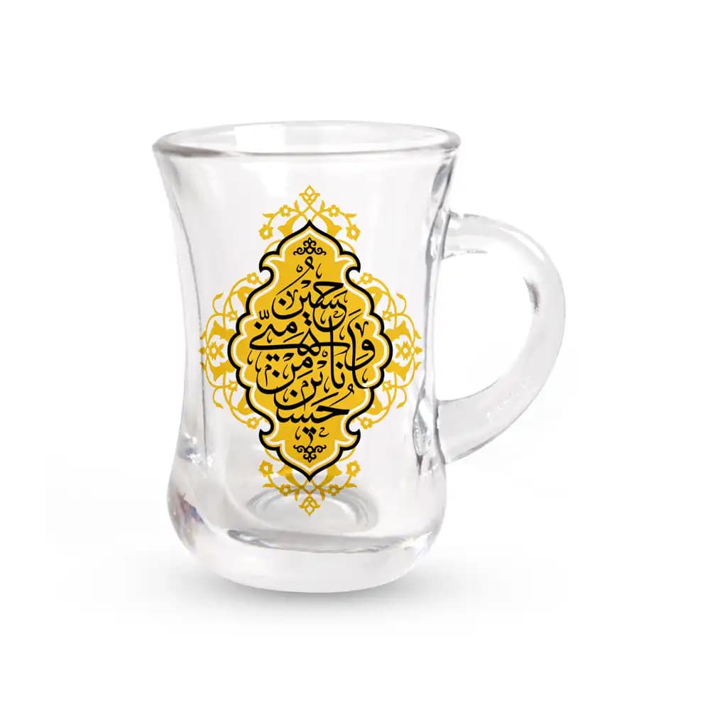 استکان کمر باریک دسته دار محرم حسین و منی و انا من حسین شش عددی کد 2327