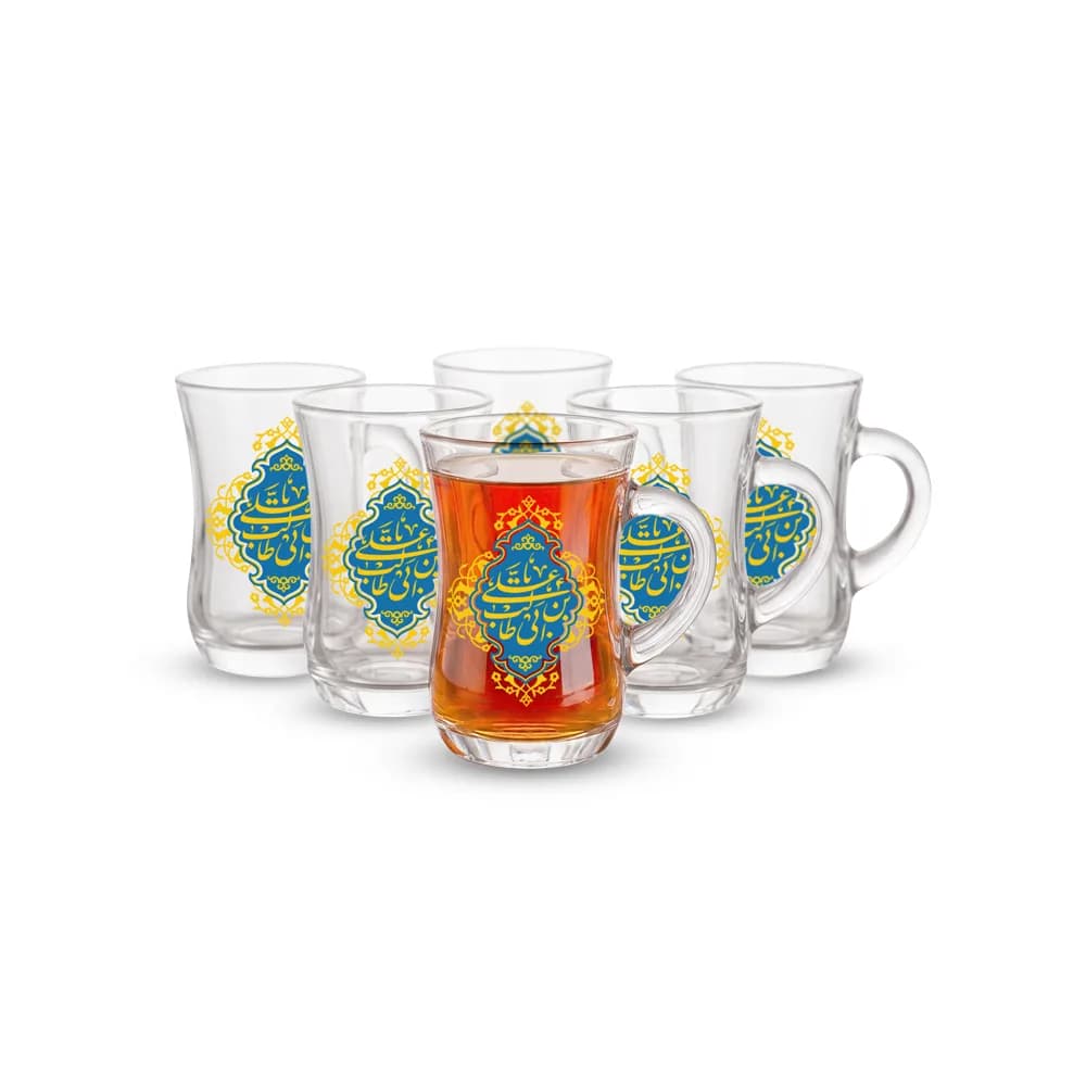 استکان کمر باریک دسته دار یا علی بن ابی طالب 6عددی کد 1300
