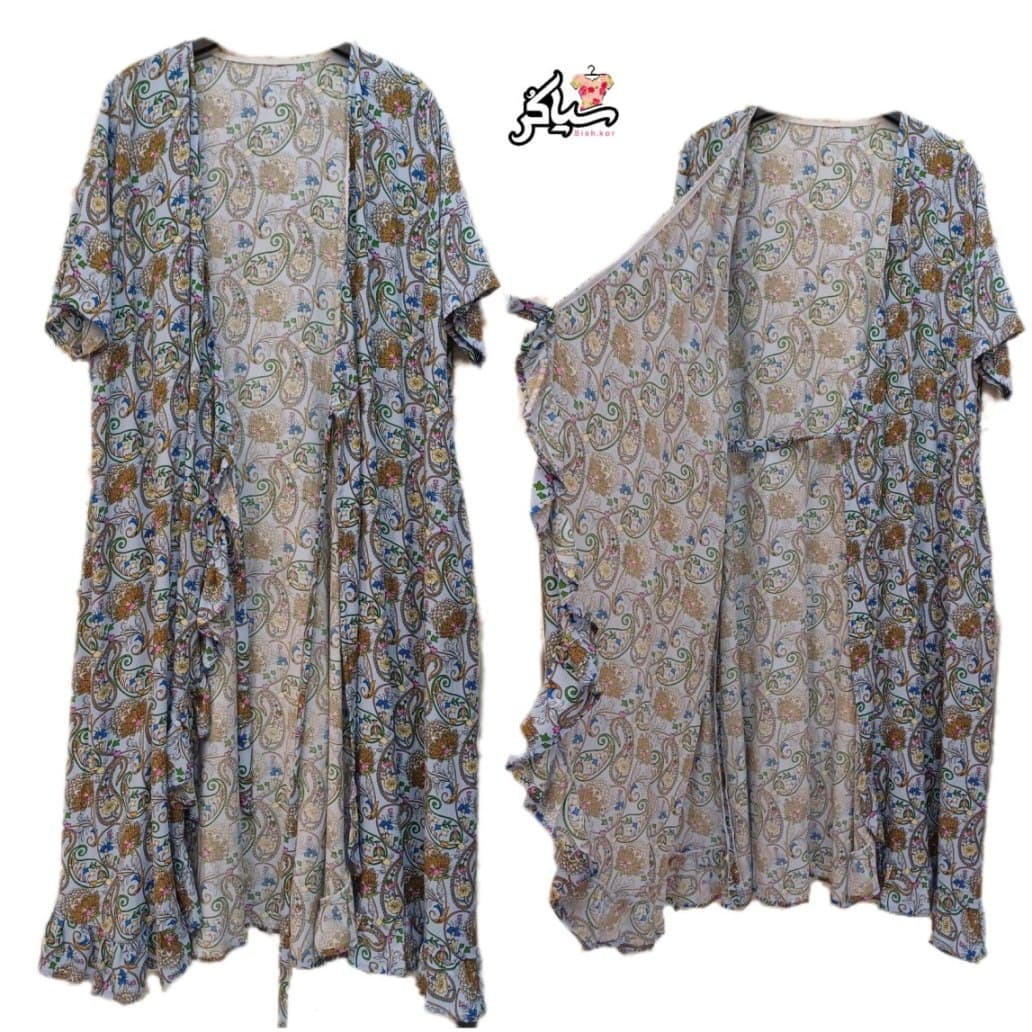 پیراهن نخی آستین کوتاه چپ و راستی خنک و تابستونی (بدون آبرفت) کرم قهوه ای — تصویر ۳