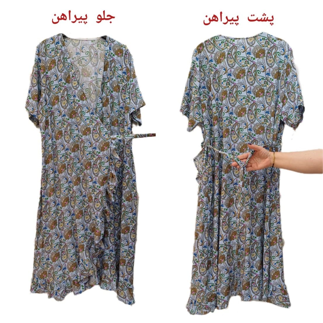پیراهن نخی آستین کوتاه چپ و راستی خنک و تابستونی (بدون آبرفت) مشکی — تصویر ۲