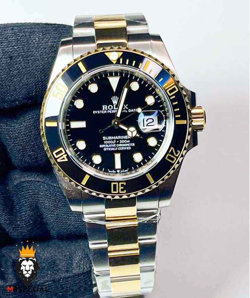 ساعت مردانه رولکس ساب مارینر اتوماتیک دورنگ طلایی صفحه مشکی 01218 Rolex SUB MARINER — تصویر ۲
