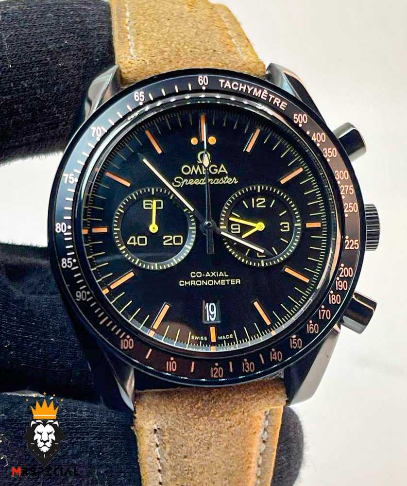 ساعت مردانه امگا اسپید مستر کرنوگراف مشکی بند چرم قهوه ای OMEGA Speedmaster 01201 — تصویر ۲