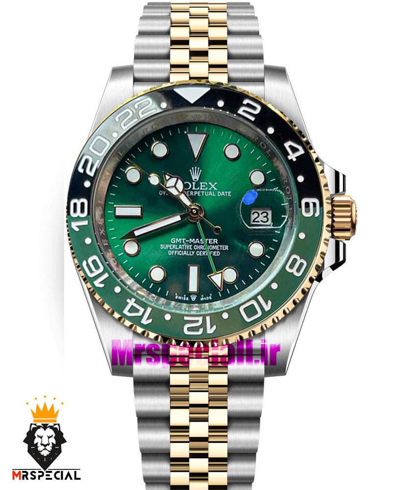 ساعت رولکس مدل جی ام تی مستر اتوماتیک دورنگ طلایی صفحه سبز 01195 Rolex GMT MASTER