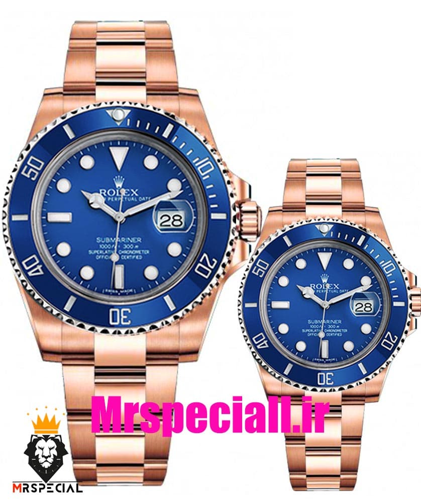 ساعت ست رولکس مردانه و زنانه ساب مارینر رزگلد صفحه ابی 01086 Rolex Sub mariner
