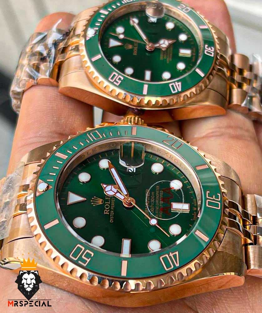 ساعت ست رولکس مردانه و زنانه ساب مارینر رزگلد صفحه سبز 01082 Rolex Sub mariner — تصویر ۴