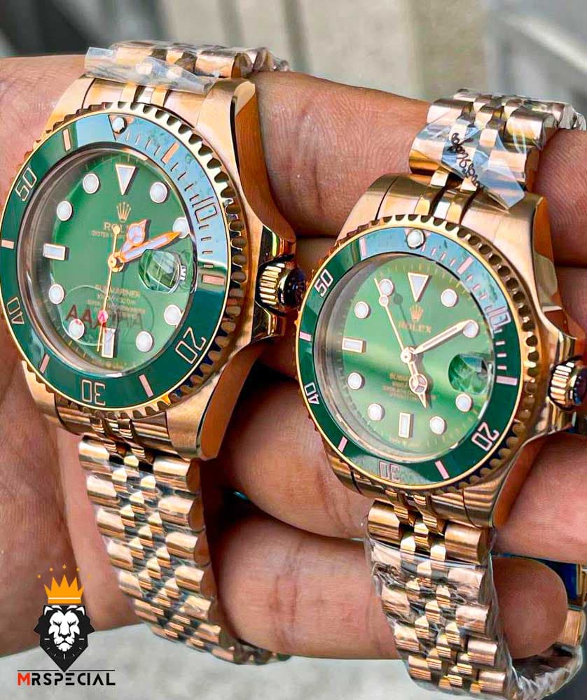 ساعت ست رولکس مردانه و زنانه ساب مارینر رزگلد صفحه سبز 01082 Rolex Sub mariner — تصویر ۳