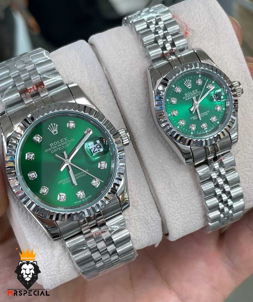 ساعت ست رولکس مردانه و زنانه دیت جاست باتری استیل صفحه سبز 01046 ROLEX DATEJUST — تصویر ۲
