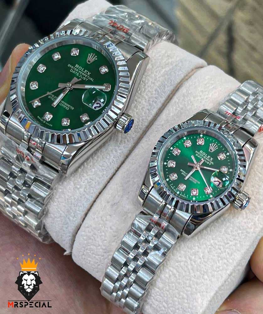 ساعت ست رولکس مردانه و زنانه دیت جاست باتری استیل صفحه سبز 01046 ROLEX DATEJUST — تصویر ۴