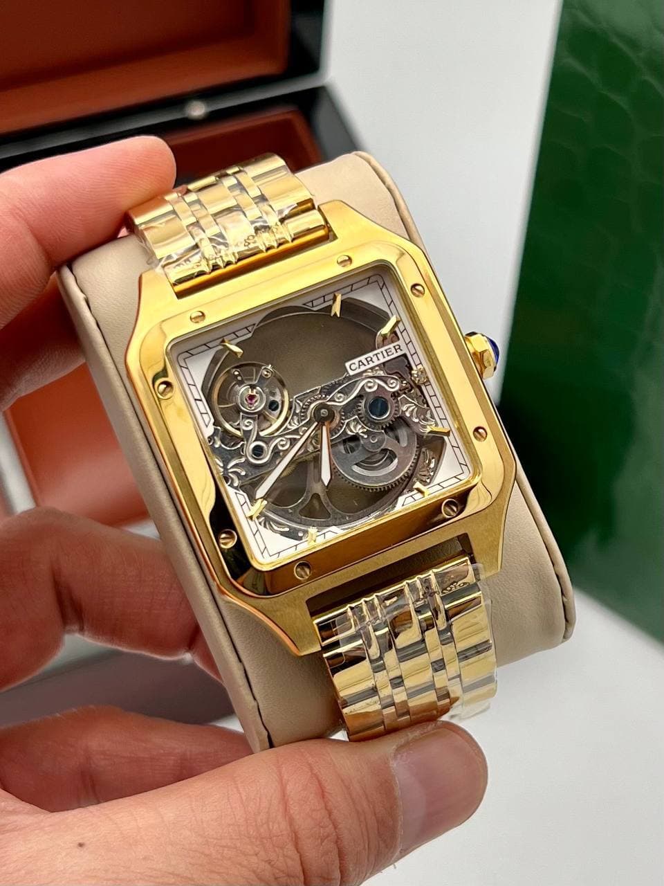 ساعت مچی مردانه کارتیر سانتوس اتومات CARTIER SANTOS – طلایی دور سفید