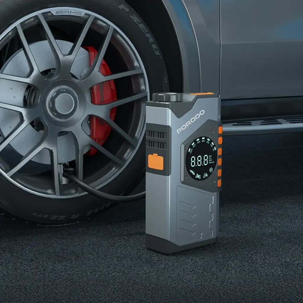 پاوربانک 10000 و کمپرسور باد و جامپ استارتر خودرو پرودو Porodo PBA10 Voltboost 3in1 Jump & Power & Inflator — تصویر ۳