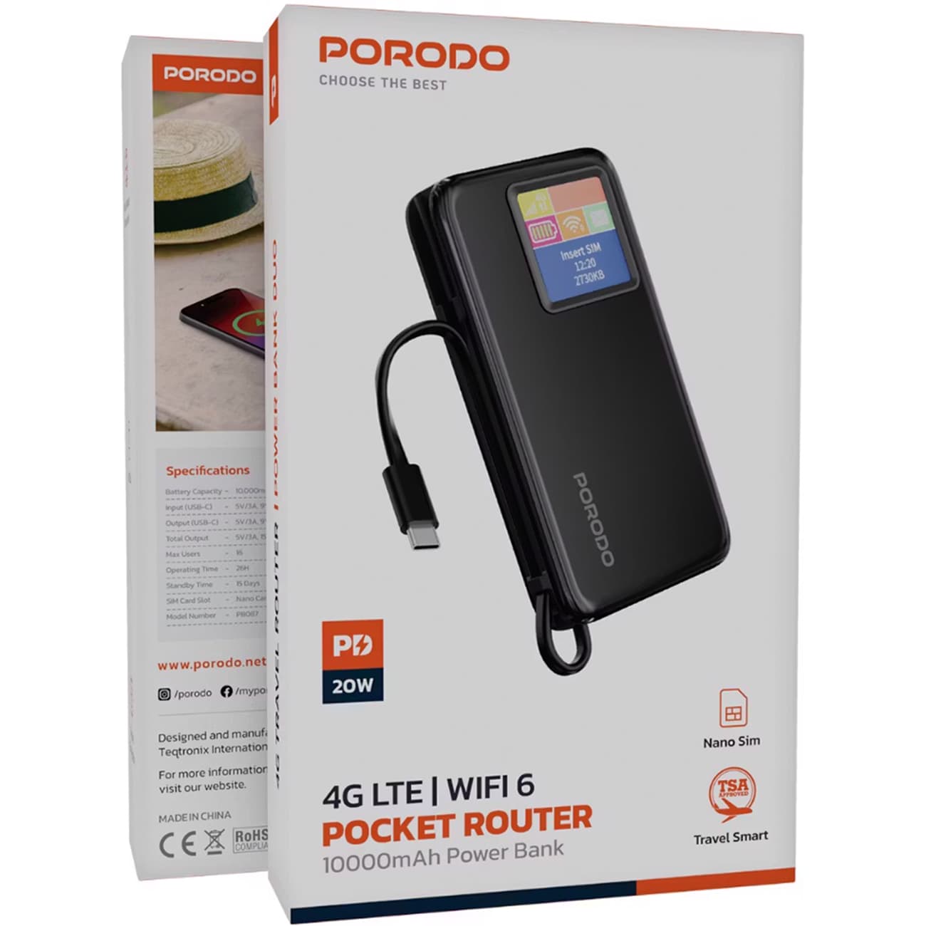 مودم همراه و پاوربانک 10000 پورودو Porodo PBFCH087 Wifi 4G — تصویر ۴