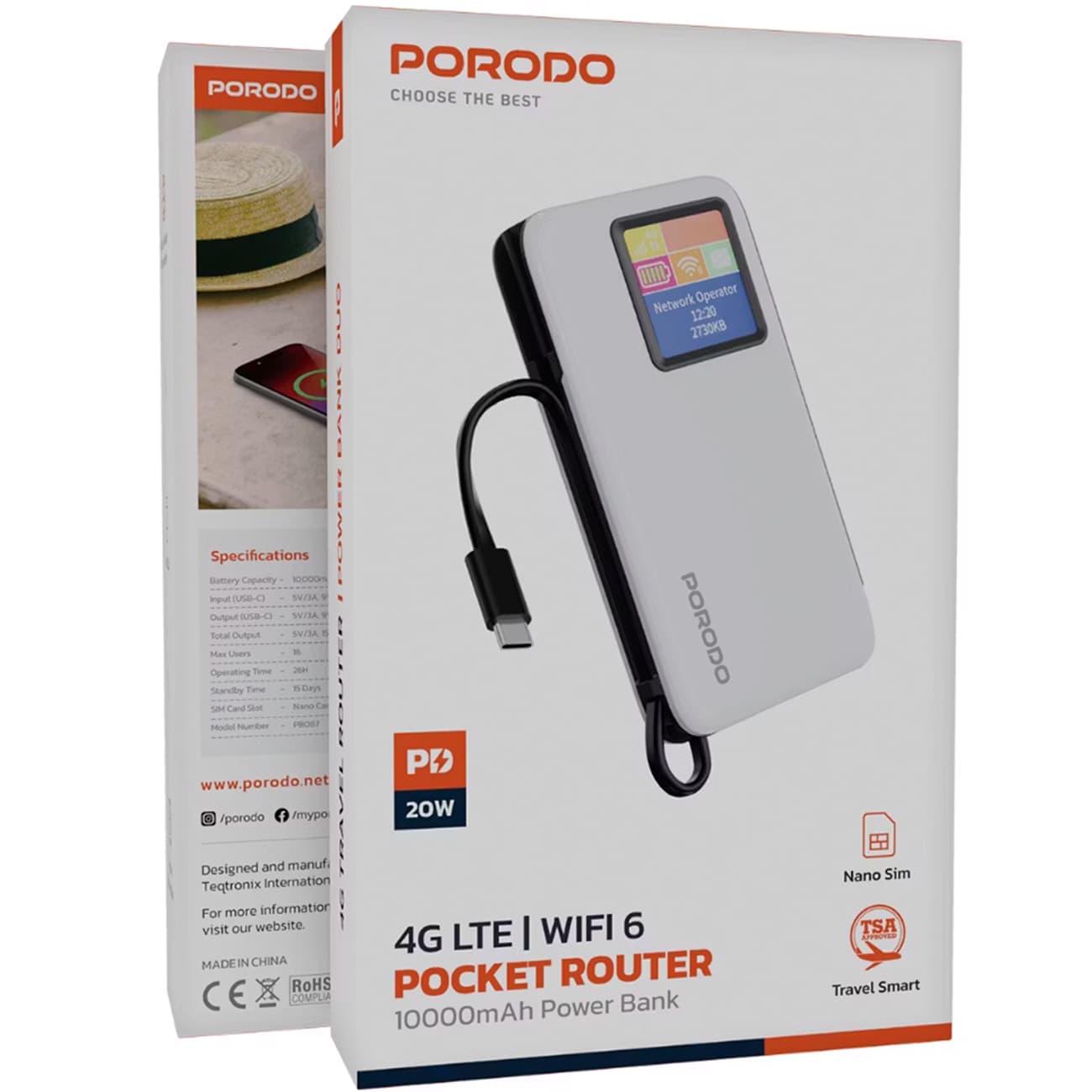 مودم همراه و پاوربانک 10000 پورودو Porodo PBFCH087 Wifi 4G — تصویر ۳
