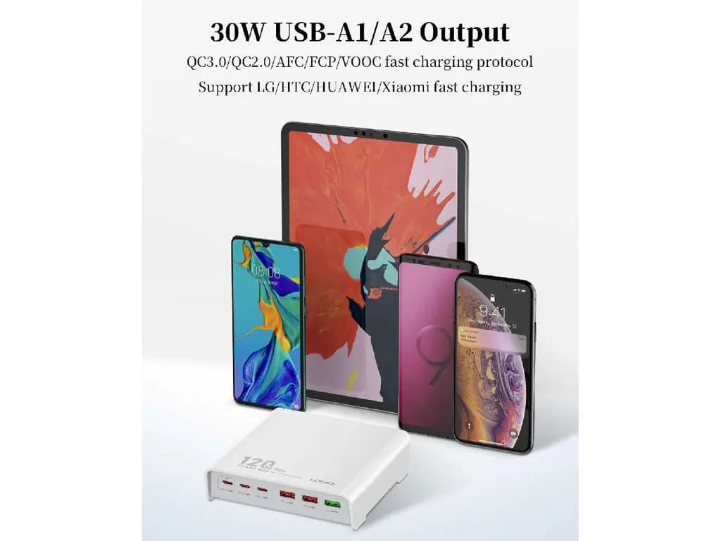 شارژر 6 پورت رومیزی 120 وات ال دینیو Ldnio Q605 120W Hub Charge — تصویر ۳