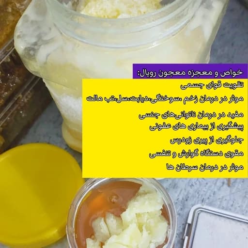 ژل رویال غذای ملکه،درمانگر بی نظیر (ترکیب عسل کوهستان درجه یک با ژل رویال ایرانی)ارسال رایگان با 2 میلیون خرید از غرفه