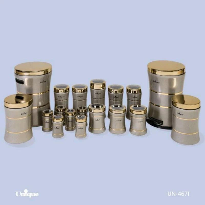 سرویس آشپزخانه 18 پارچه کمر باریک خطی زیتونی یونیک کد UN-4671 (پس کرایه)
