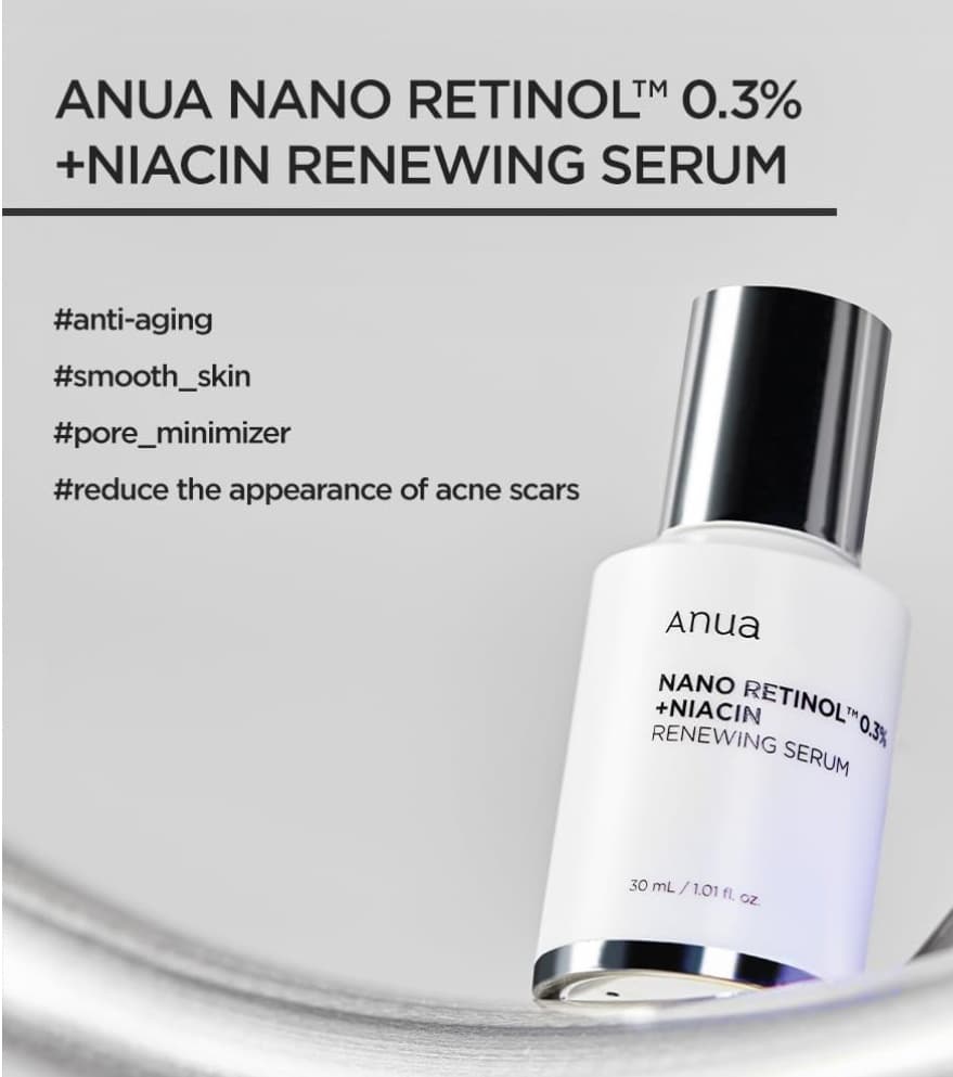 سرم ضد چروک و روشن کننده نانو رتینول ۰.۳ درصد و نیاسین آنوا Anua – Retinol 0.3% + Niacin Renewing Serum — تصویر ۵