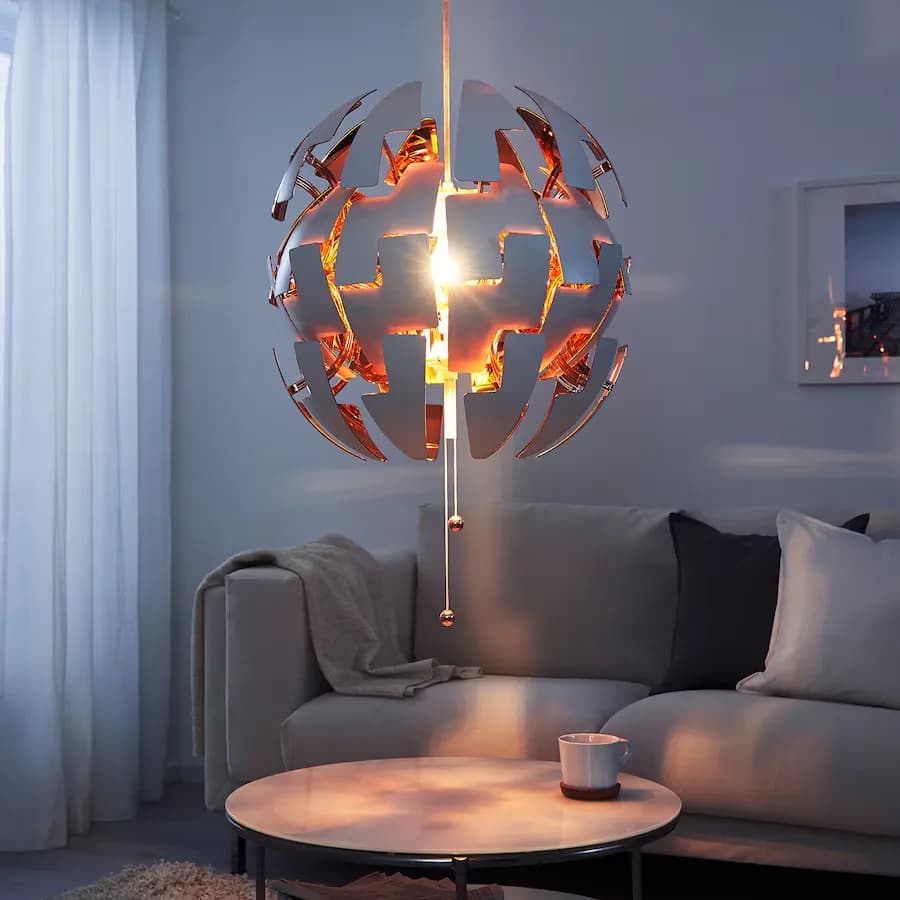 چراغ آویز ایکیا مدل IKEA PS 2014 سفید/ مسی/ قطر ۵۲ سانتیمتر — تصویر ۳