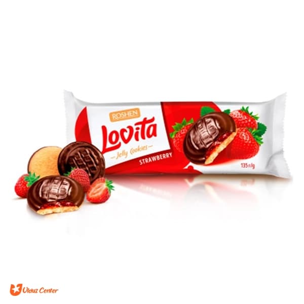 کوکی ژله ای لاویتا روشن با طعم توت فرنگی و روکش شکلات 135 گرم