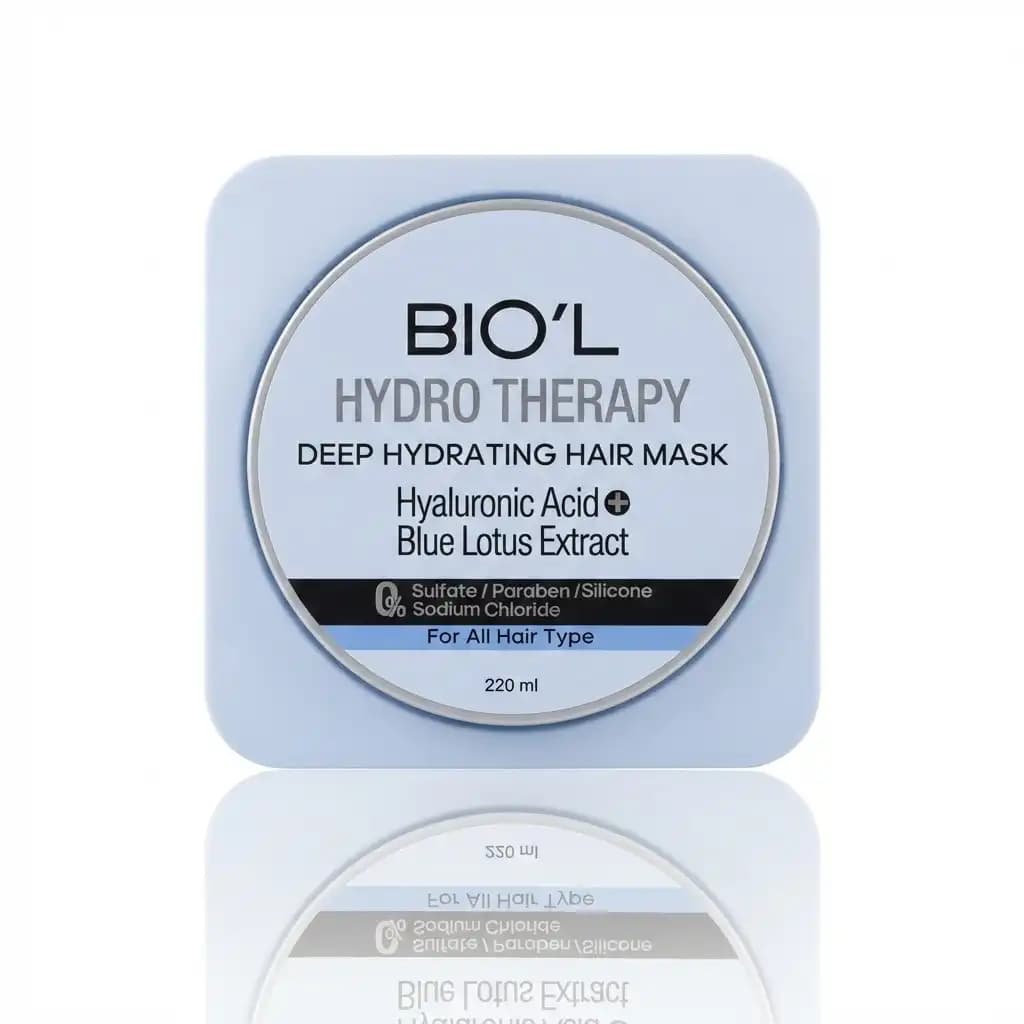 ماسک مو آبرسان بیول مدل Hydro Therapy (با آبکشی) حاوی هیالورونیک اسید بدون سولفات کاسه ای آبی 220 میلی‌لیتر