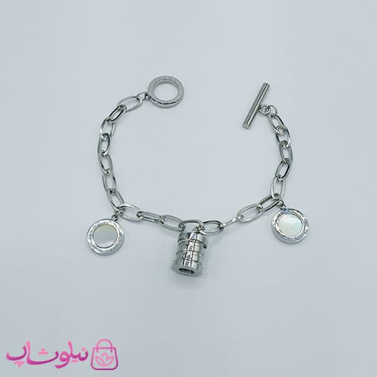دستبند دخترانه آویز دار مدل بولگاری نقره ای کد 1886 — تصویر ۲