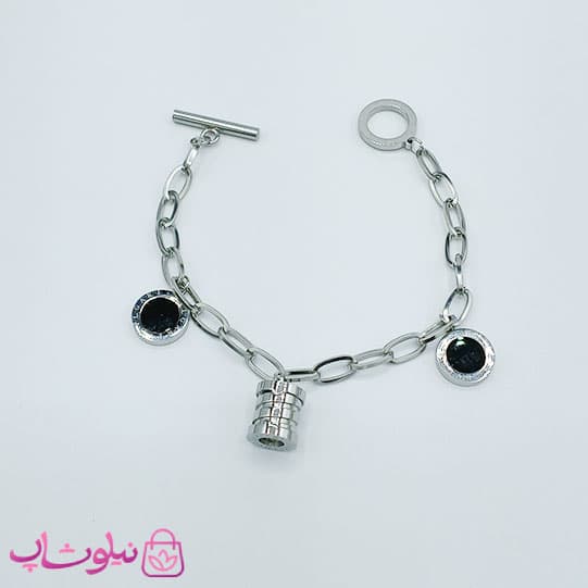 دستبند دخترانه آویز دار مدل بولگاری نقره ای کد 1886