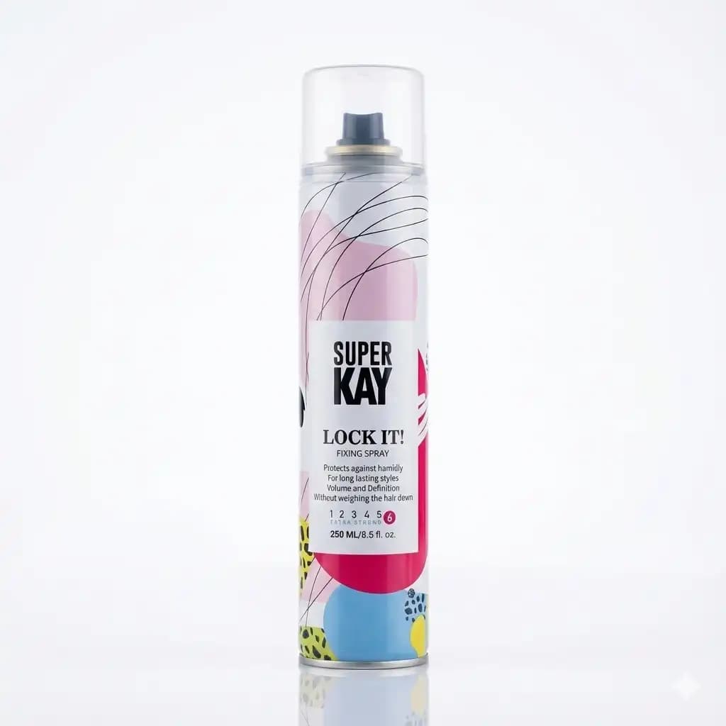 اسپری حالت دهنده مو (تافت) سوپرکی Super Kay مدل Lock It قدرت ۶ (Extra Strong) حجم ۲۵۰ میلی لیتری