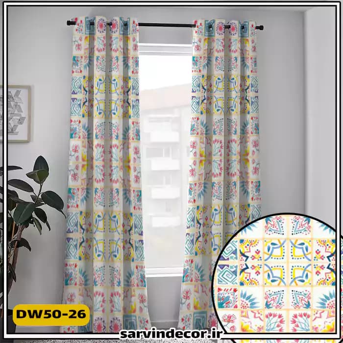 پرده پانچ طرح دار گل ریز کد DW50-26