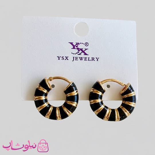 گوشواره دخترانه YSX مدل حلقه ای مشکی طلایی کد 2991