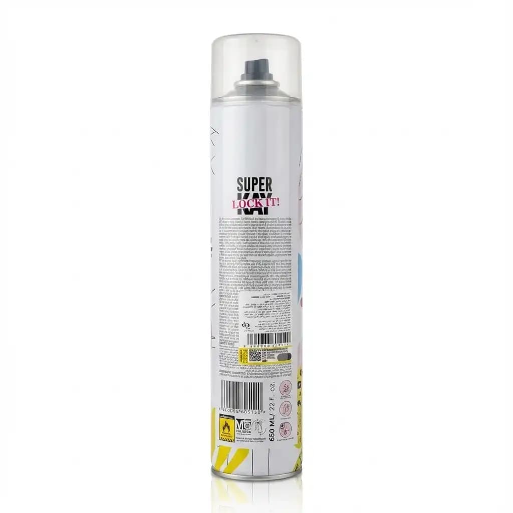 اسپری حالت دهنده مو (تافت) سوپرکی Super Kay مدل Lock It قدرت ۶ (Extra Strong) حجم 6۵۰ میلی لیتری — تصویر ۲