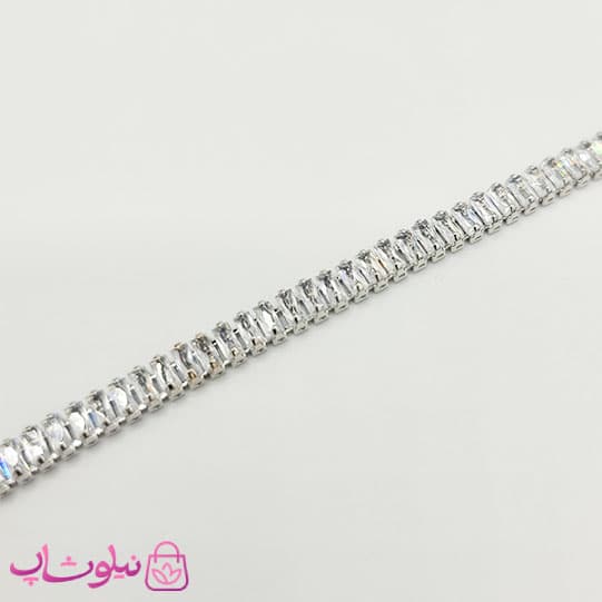 گردنبند زنانه تنیسی نقره ای با نگین باگتی سفید 45 سانت 4 میل کد 370 — تصویر ۲