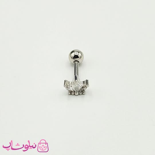 پیرسینگ گوش طرح تاج کوچک سفید نقره ای