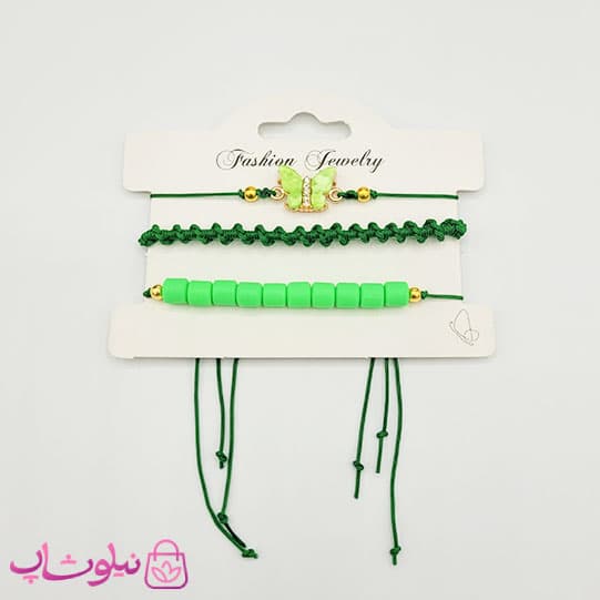 دستبند یا پابند دخترانه طرح پروانه سبز پک سه عددی