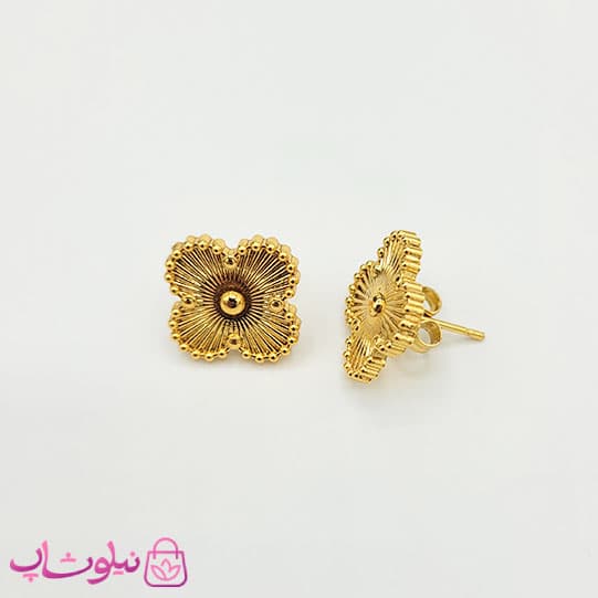 گوشواره میخی زنانه ونکلیف طلایی استیل کد 89 — تصویر ۲