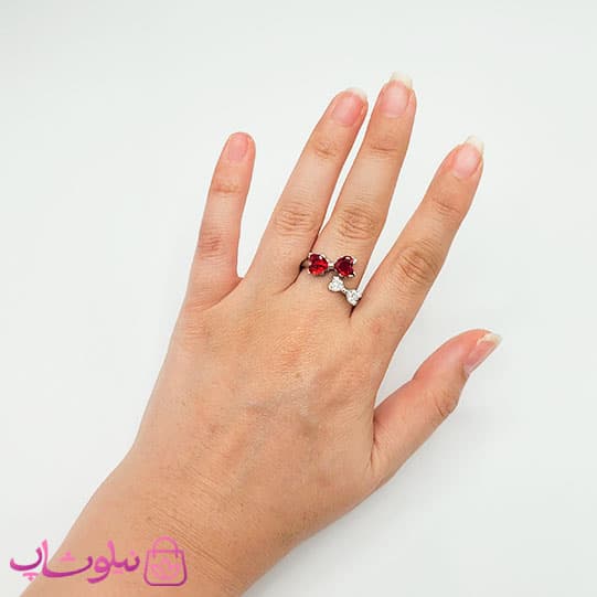 انگشتر زنانه طرح پاپیون قرمز نگیندار فری سایز کد 98 — تصویر ۲