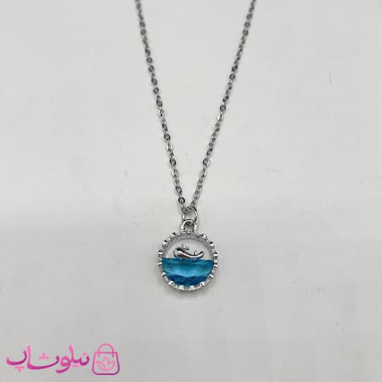 گردنبند زنانه طرح دلفین و دریا نقره ای رنگ کد 55