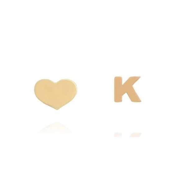 گوشواره طلا قلب و حرف K