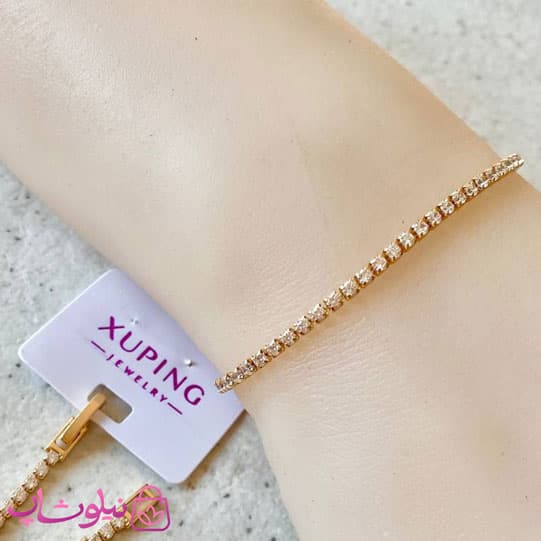 دستبند زنانه ژوپینگ ظریف طرح تنیسی نگین سفید کد 3591