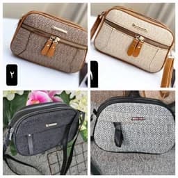 کیف دوشی آیدا زنانه چرم طرح کنفی سفید مشکی کرم نسکافهای ترند سایز آزاد — تصویر ۲
