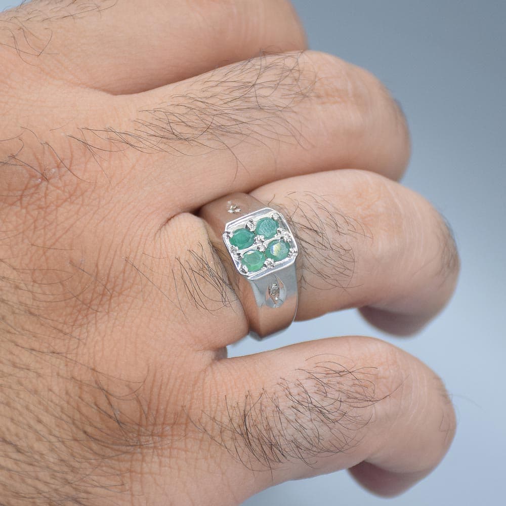 انگشتر زمرد زامبیا با 2 عدد الماس مردانه «کد 6350» — تصویر ۴