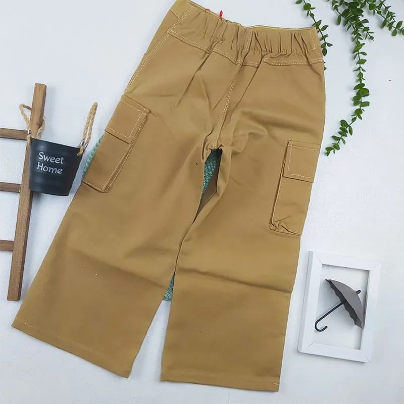 شلوار کارگو بچه گانه کتان رنگ نسکافه ای سایز 7 تا 9 سال کد 8288 — تصویر ۳