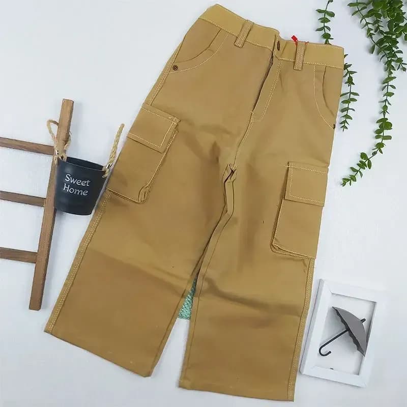 شلوار کارگو بچه گانه کتان رنگ نسکافه ای سایز 7 تا 9 سال کد 8288 — تصویر ۴