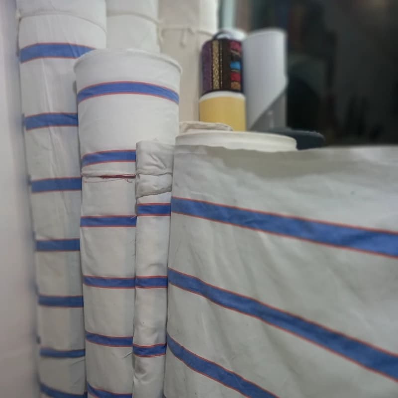 پرده پانچی برزنت خط ابی نخ پنبه پلی استر درجه یک — تصویر ۴