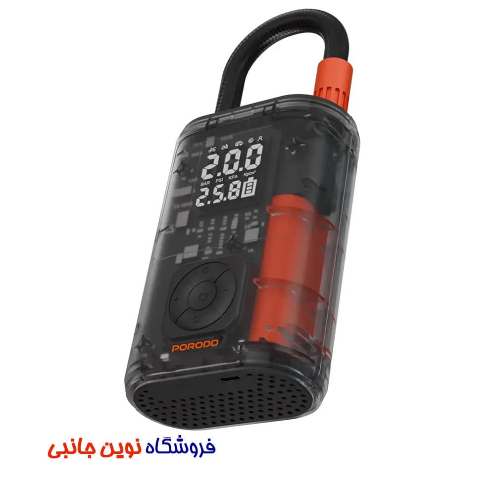 کمپرسور پمپ باد شارژی پرودو مدل PDGA05BK ا Porodo Vyrox Car Tire Inflator with Real-Time Pressure Display (تک و عمده) — تصویر ۳