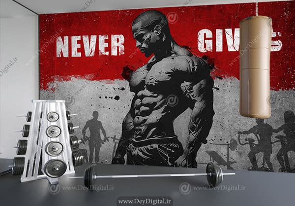 کاغذ دیواری سه بعدی باشگاه بدنسازی طوسی قرمز WA-2725