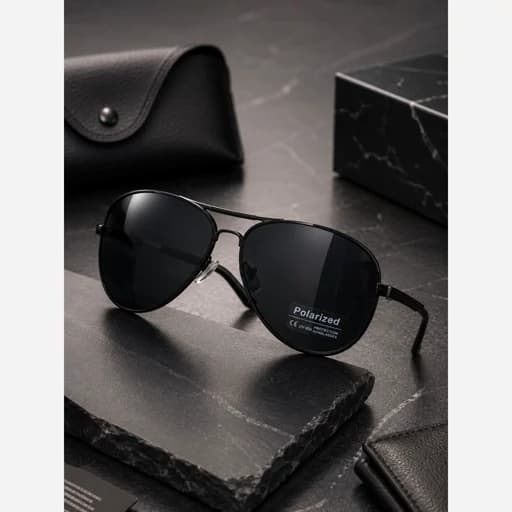 عینک آفتابی خلبانی پلاریزه (Polarized) فریم فلزی مشکی شیک و سبک