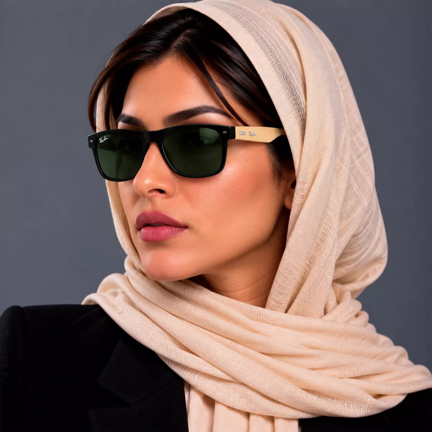 عینک آفتابی ری بن فریم مشکی دسته چوبی RB 8302/2 — تصویر ۶