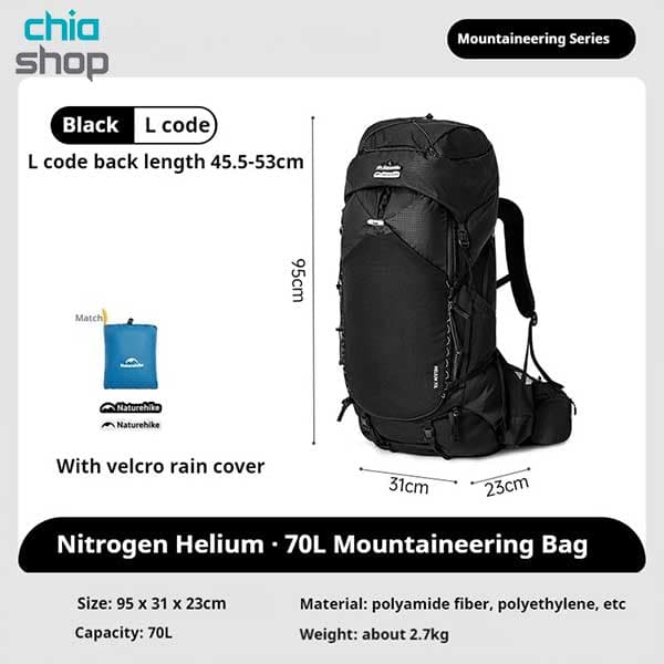 کوله‌ پشتی کوهنوردی Naturehike Helium 70 لیتری مدل CNK2450XB014 — تصویر ۲