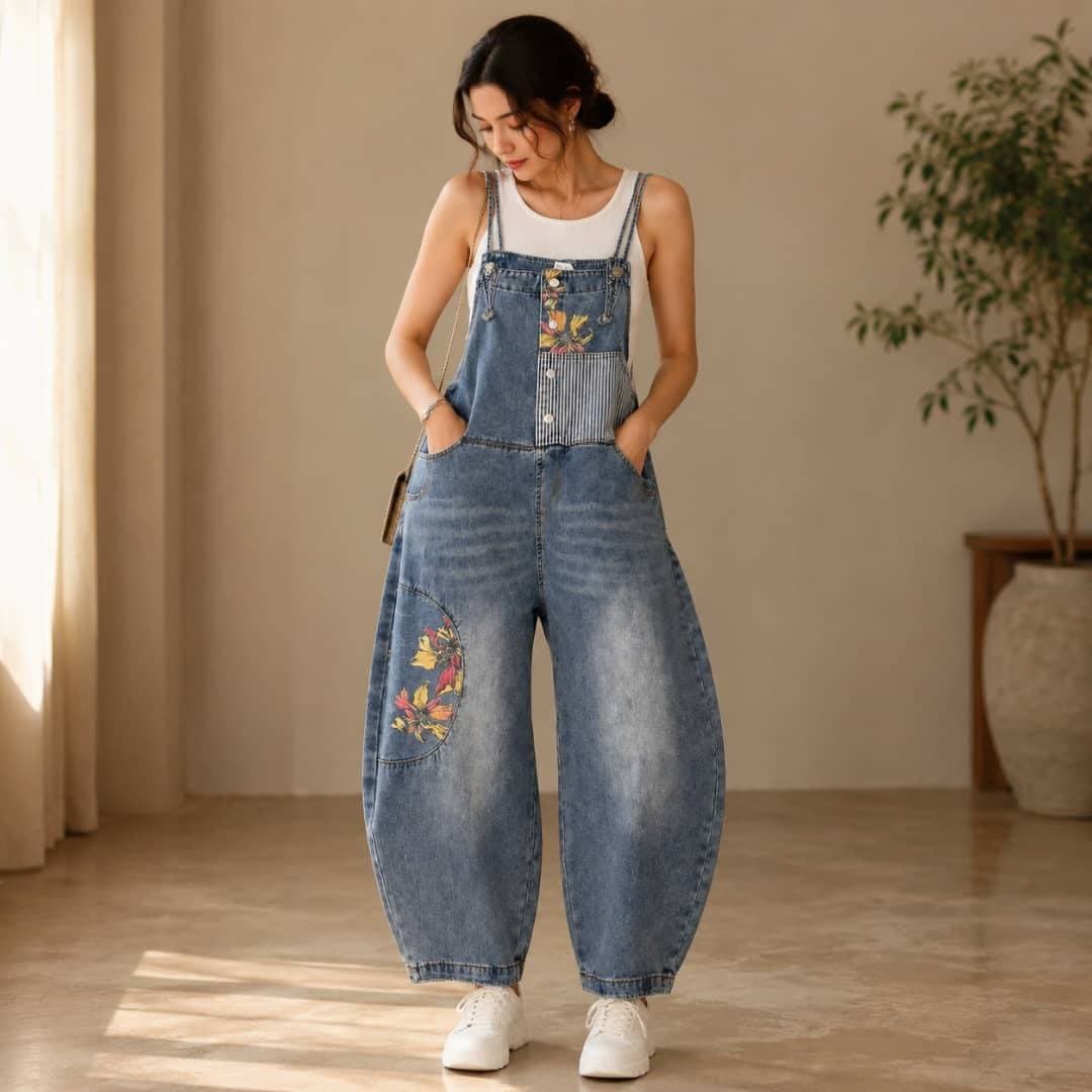 بیلر سوت پیشبندی زنانه و دخترانه جین گرم بالا مناسب تا کد 8430