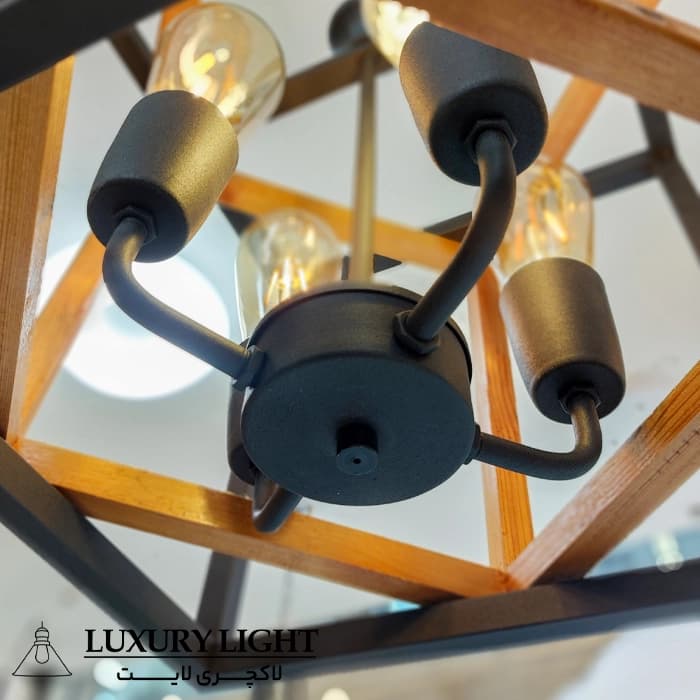 لوستر مدرن چوبی مدل اسپیس 4 شاخه — تصویر ۳